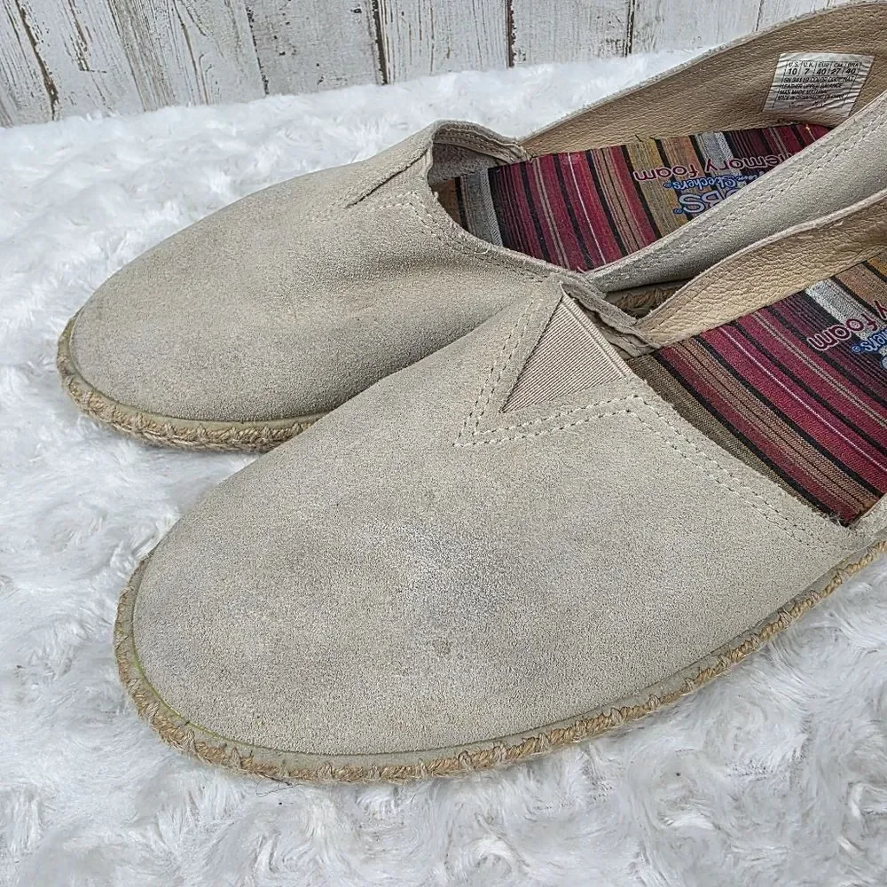 Skechers BOBS Day 2 Nite Suede Espadrille Slip-on Flats Tan Size 10